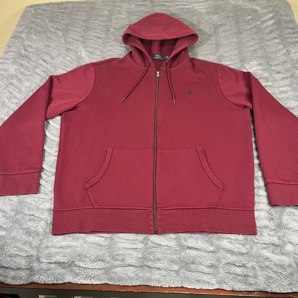Polo‎ Ralph Lauren Mens XL Full Zip Hoodie Burgundy Red Cotton Blend AN585